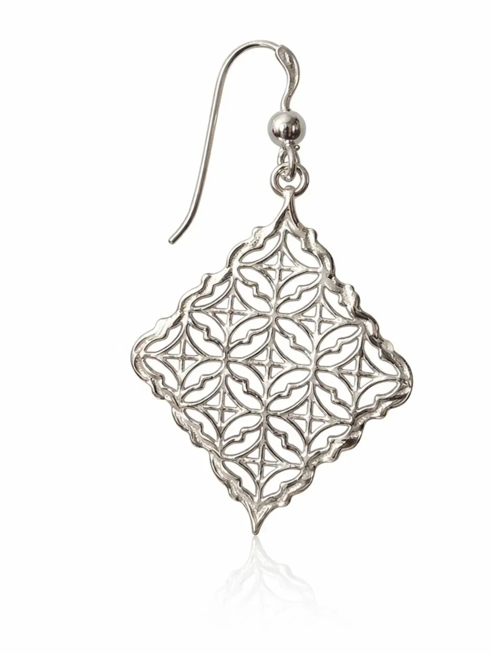 Sterling Silver “Ornate Filigree Diamond Drops” Earrings Boho - Picture 4 of 4